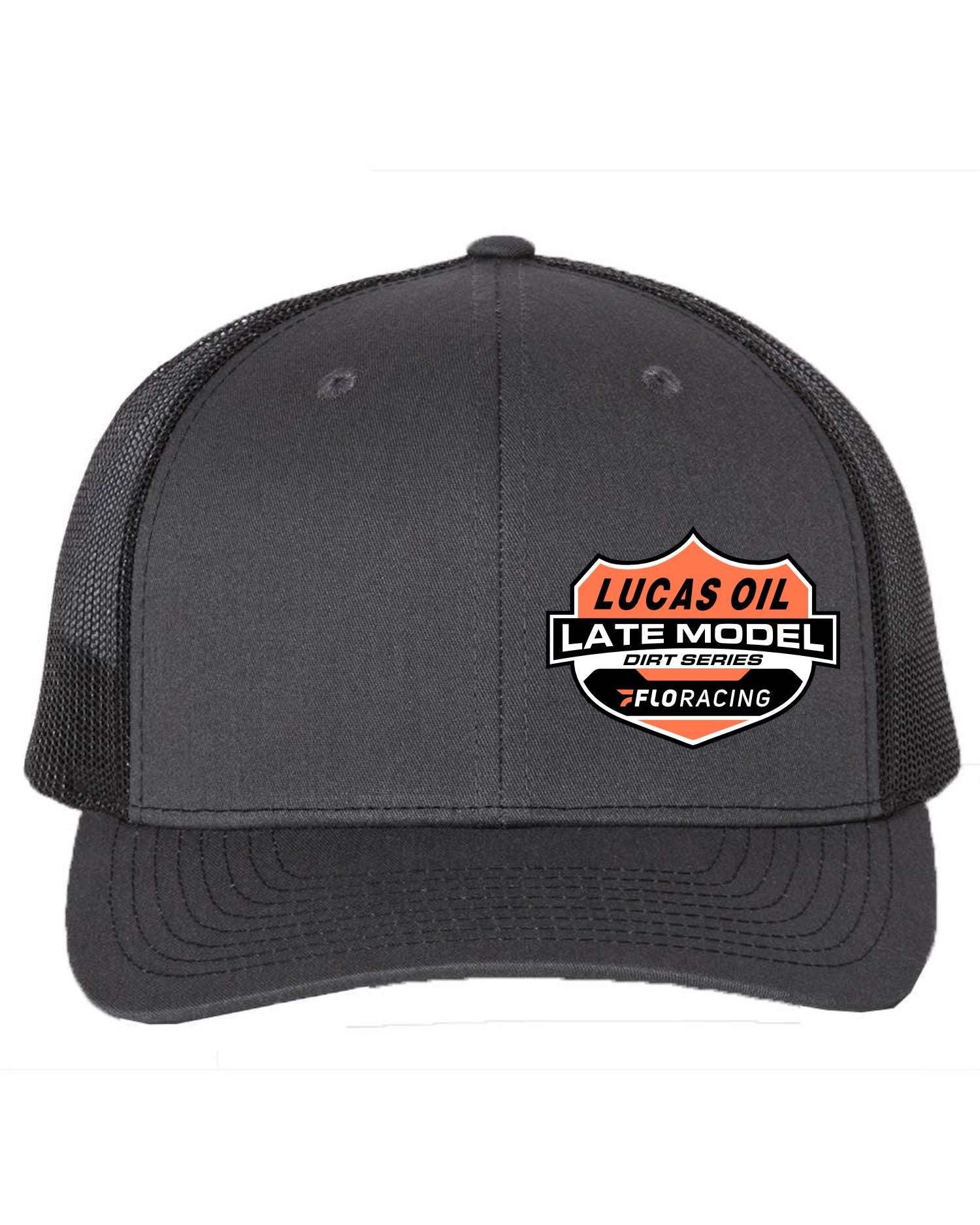 LUCAS OIL - Logo Richardson 112 Trucker Hat - Charcoal / Black / Flo Orange