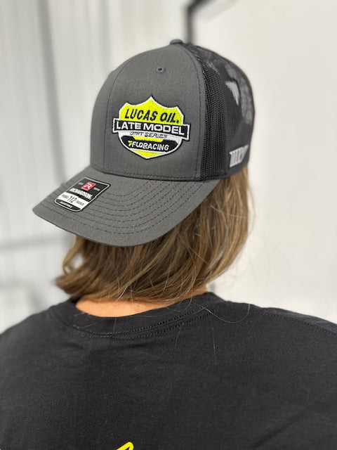LUCAS OIL - Logo Richardson 112 Trucker Hat - Charcoal / Black / Flo Yellow