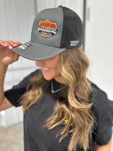 LUCAS OIL - Logo Richardson 112 Trucker Hat - Charcoal / Black / Flo Orange