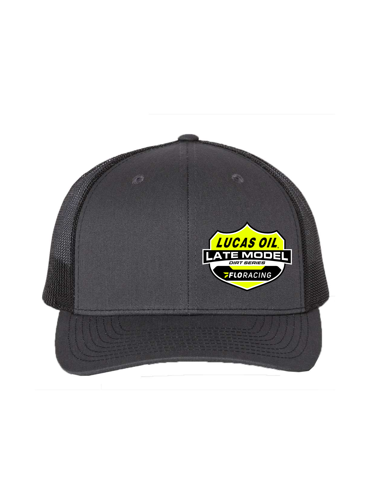 LUCAS OIL - Logo Richardson 112 Trucker Hat - Charcoal / Black / Flo Yellow