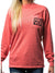 Back view of a woman wearing a pink long-sleeve shirt that says “For the love of DIRT” on the back
